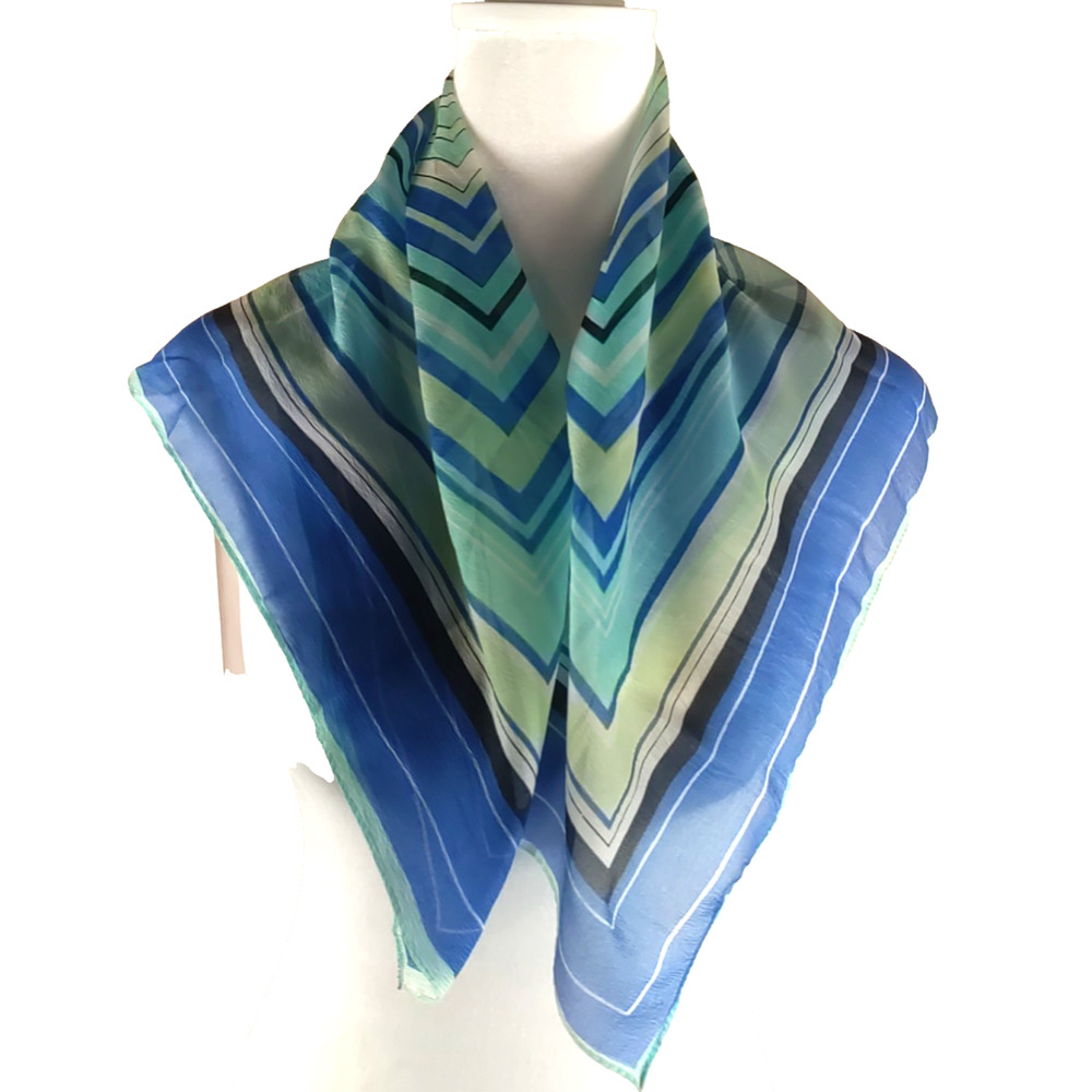 Vintage Morgly Square Head Scarf Made In Japan Blue Shades Stripes 25" X 25"
